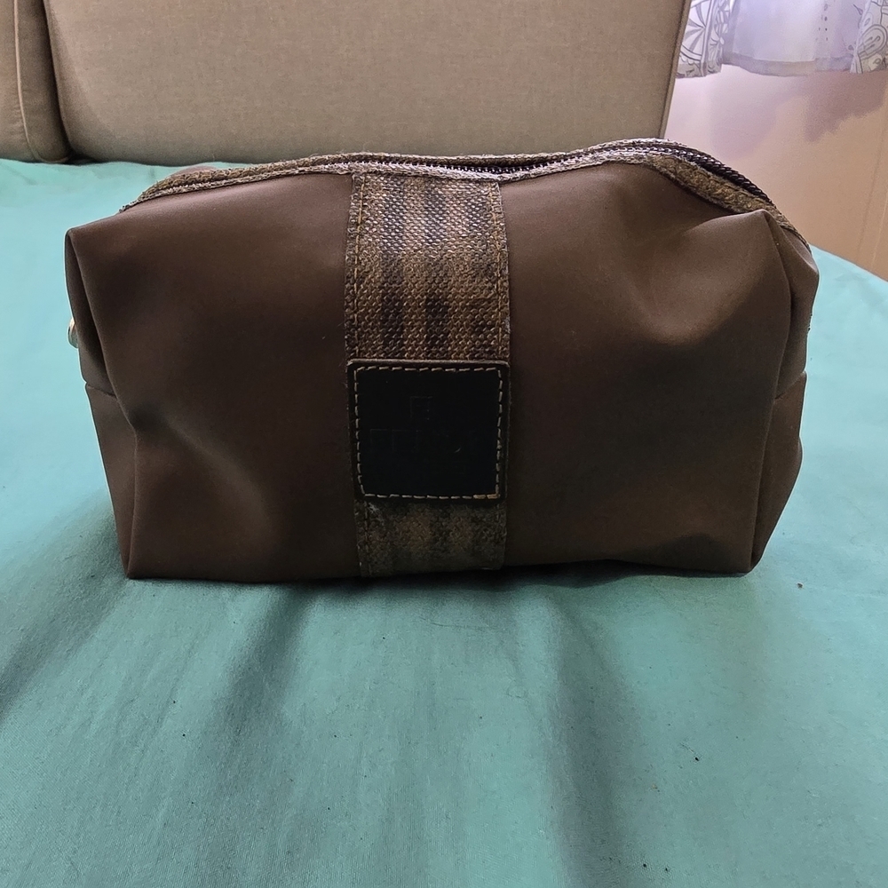 Fendi Brown Cosmetic Bag Durable Fabric Zippered